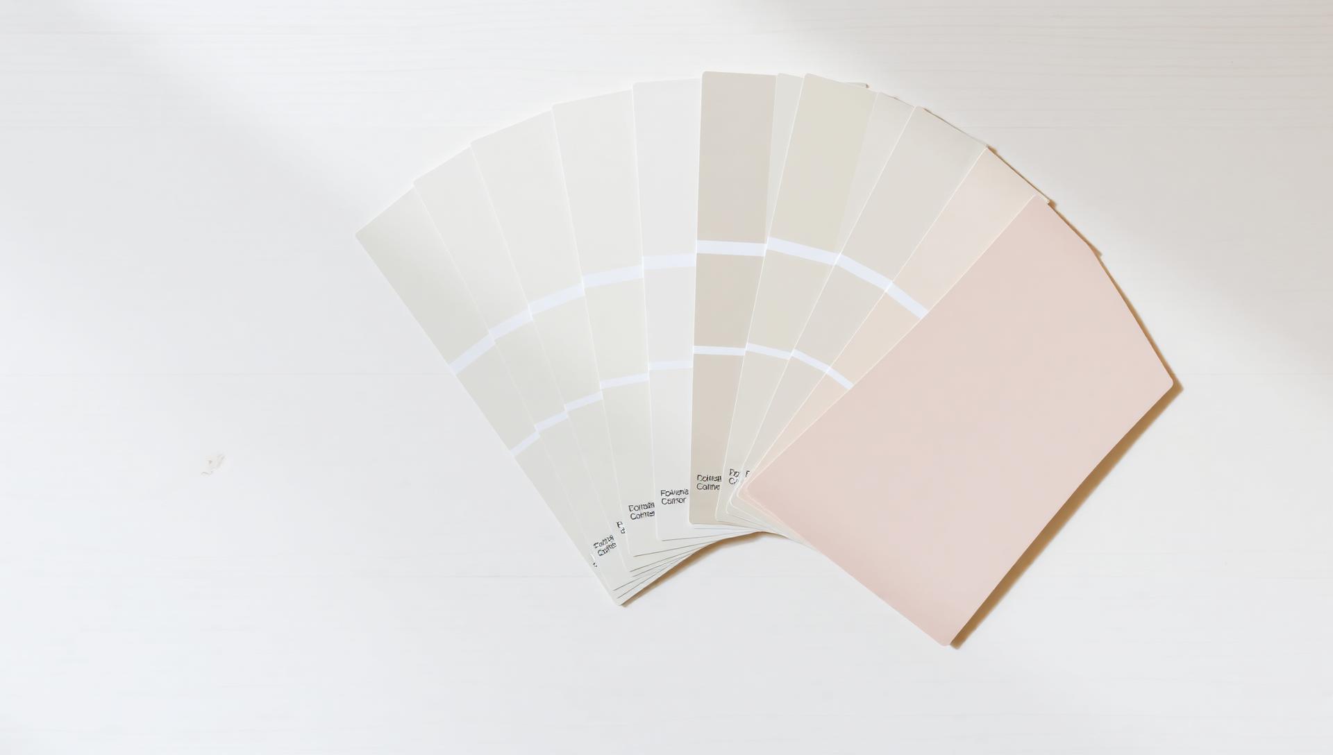 Fan of soft neutral paint colour swatches on a light surface — bespoke colour matching service