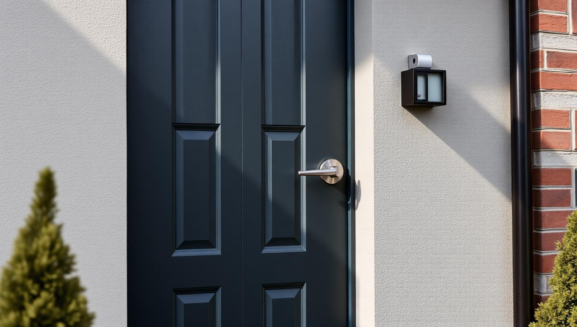 Refinished anthracite grey composite front door on a clean rendered wall — uPVC and composite door repair