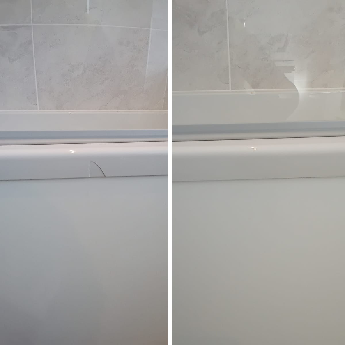 Bath edge crack and chip flush-filled and refinished — Abergavenny bath restoration