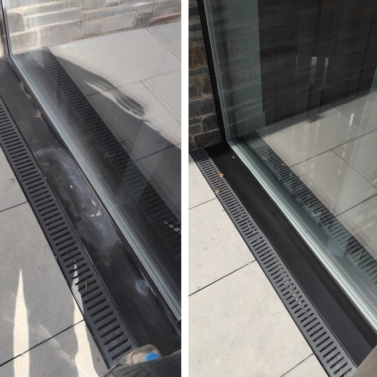 Scuffed black aluminium bifold door threshold restored — Cardiff bifold door repair