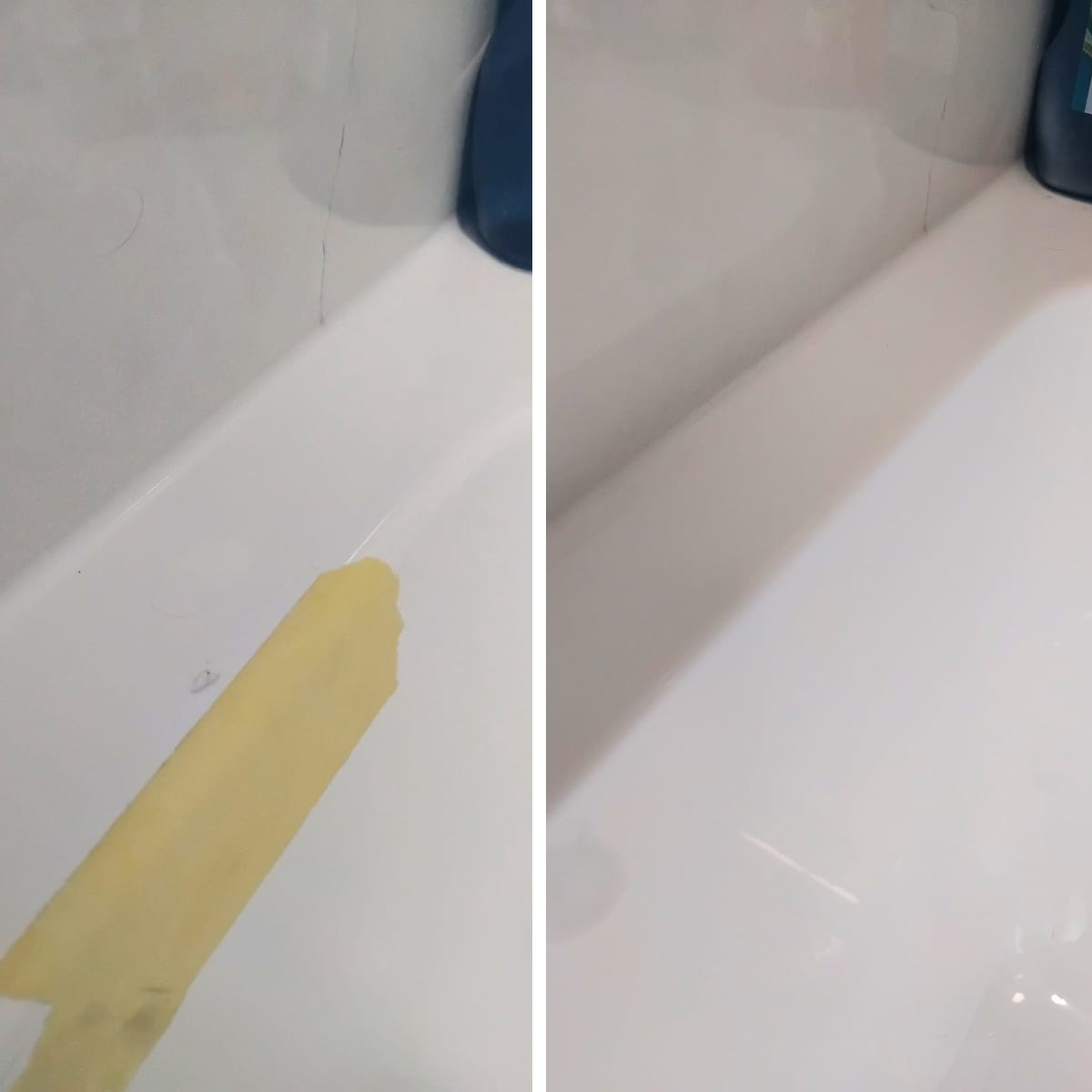 Yellow paint splash and limescale stains removed from white acrylic bath — Bristol bath resurfacing
